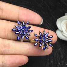Flower Ring Natural real blue sapphire ring  925 sterling silver Fine handworked jewelry Finger rings 2024 - buy cheap