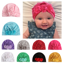 Girls Boys Baby Child Flower Beanie Hats Solid Color Stretchy Turban Casual Hat Hair Head Wrap Cap 2024 - buy cheap