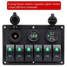 12V-24V  240W 6 Gang Green LED Rocker Switch Panel Dual USB Cigarette Lighter Socket Voltmeter Switch Panel  Circuit Breaker 2024 - buy cheap