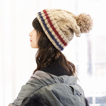 Beanies Female Casual Trendy Simple Knitted Striped Hat Elegant Korean Thicker Warm Caps Student Lovely Females Plus Velvet Hats 2024 - buy cheap