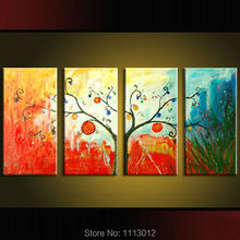 Abstract Red Tree Of Life Oil Painting Hand Painted 4 Panel Arts Set Home Decor Modern Wall Picture For Living Room For Sale 2024 - buy cheap