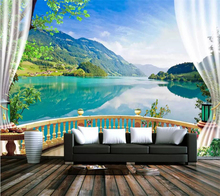 Wellyu-papel de parede customizado 3d, murais fotográficos, floresta, varanda, lago, céu azul, água clara, nuvem branca, rio 2024 - compre barato