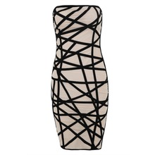 Top Quality Celebrity Strapless Geometric Striped Bandage Dress Cocktail Party Bodycon Dress Mini Sexy 2024 - buy cheap