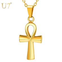 Pingente e colar de crucifixo pequeno egípcio u7 p1230, colar em aço inoxidável com cruz para homens, joia de hip hop 2024 - compre barato