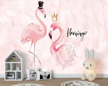 beibehang wall papers home decor wallpaperCustom pink wallpaper powder couple flamingo children's room wallpaper background wall 2024 - buy cheap