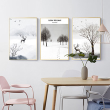 Nordic Poster Black and White Deer Landscape Wall Art Print Canvas Painting Winter Decoration Home Wall Pictures for Living Room 2024 - buy cheap