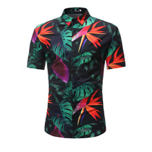 Nueva llegada Camisa hawaiana para hombre 2019 Camisa Casual Masculina hojas impresas camisetas de playa de manga corta ropa de marca 3XL 2024 - compra barato