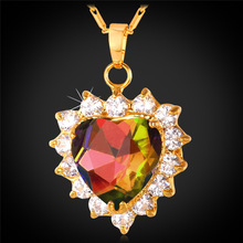 Crystal Heart Synthetic Mystic Cubic Zirconia Necklace Women Jewelry Gift Wholesale Gold Color Necklace & Pendant P1184 2024 - buy cheap