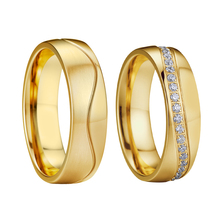 Anel de aniversário de joia fina, anel masculino e feminino com cor dourada de zircônia cúbica, alianças para casal e noivado 2024 - compre barato