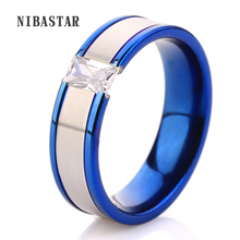 Fashion Blue Color Stainless Steel Finger Ring Women's shinning CZ Zircon Wedding Rings 2024 - buy cheap