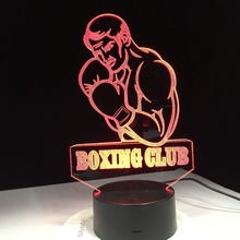 Боксерский человек 3D визуальное моделирование светодиодный ночник для боксерского клуба с сенсорной кнопкой USB настольная лампа домашний Декор Светильник льник для сна 2024 - купить недорого