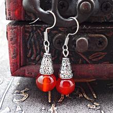 8SEASONS Chinese Style Drop Earrings Natural Red Black Onyx Handmade Vintage Tibetan Metal Opal Beads Earrings For Women,1 Pair 2024 - buy cheap