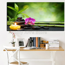 Холст художественный плакат HD Печать Куадрос Декор Орхидея дзен спа камень бамбук канделябры картина маслом настенная печать картина для гостиной 2024 - купить недорого