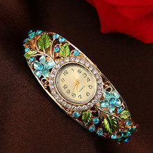 Pulsera de cuarzo con flores de cristal para mujer, reloj de lujo femenino, Bayan Kol Saati, regalo 2024 - compra barato