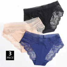 3PCS Seamless Sexy Hollow Lace Panties Women Ice Silk Transparent Temptation Flower Underwear Middle Waist Soft Smooth Breifs 2024 - buy cheap