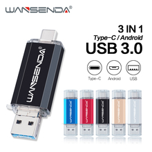 WANSENDA 3-In-1 TYPE-C USB 3.0 OTG Flash Drive 128GB 64GB 32GB 16GB Pendrive Memory Stick Pen Drive for Type C Android Mobile PC 2024 - buy cheap