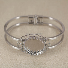 Blank Bangle Settings with Inner 20mm Round Crown Bezel Filigree Flower Cabochon Bases Spring Cuff Bangle Findings Silver Plated 2024 - buy cheap