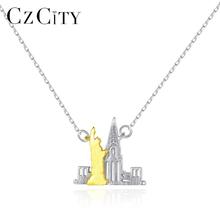 CZCITY Authentic 925 Sterling Silver Castle Pendant Necklaces for Women White Gold Color&Gold Color Brushed Fine Jewelry SN0340 2024 - buy cheap