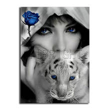 Diamond Painting Scenery "Girl Rose Tiger "Embroidery Cross Stitch Mosaic Full Square Crystal Needlework Craft Home Decor YD 2024 - buy cheap