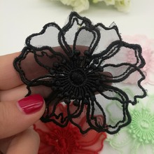 Preto Dupla Camada de Renda Patches Costurar Em Apliques Craft Diy Apliques De Flores De Pano Decoração 2024 - compre barato