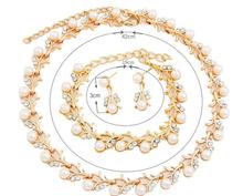 wholesal Pearl matching new high-end pearl zircon crystal necklace suit Bride Wedding Necklace Bracelet Earrings Jewelry Set 2024 - buy cheap