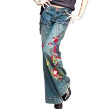 Jeans solto bordado de cintura alta, plus size, 26-32!, primavera outono, 2021, feminino, pernas largas, bordado 2024 - compre barato
