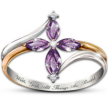 Женское кольцо на палец, модное, серебряное, золотое, фиолетовое, с кристаллами 2024 - купить недорого