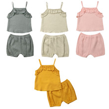 0-3Years Newborn Baby Girls Ruffle Solid Romper Vest+Shorts Pants 2PCS Outfits Clothes 2024 - buy cheap