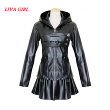 Liva girl Japanese Anime Tokyo Ghoul Touka Kirishima Cosplay Costumes Women Leather Black Dress Hoodie Jacket With Stocking 2024 - buy cheap