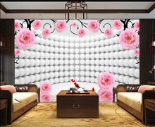 Bacaz-Mural de papel tapiz Rosa esférico para sala de estar, papel tapiz rosa para fondo de TV, Mural de flores 3d, pegatinas de papel de pared 2024 - compra barato