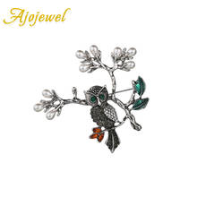 Ajojewel Women's Simulated Pearl Branch Owl Brooch Retro Jewelry Vintage Alloy 2024 - buy cheap