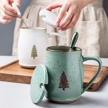 Taza nórdica sencilla para el árbol de Navidad, tazón de cerámica con cuchara, leche, café, té, con tapa, vaso de agua, 500ML 2024 - compra barato