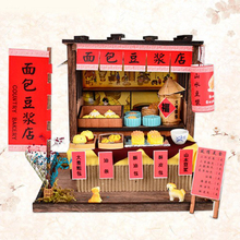 Kit de miniatura de casa de muñecas de madera DIY con muebles, luz LED estilo chino Barra de desayuno casa de muñecas Kit de muebles 2024 - compra barato