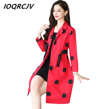 Women Trench Coat Spring Autumn 2019 New Casual Fashion Belt Polka Dot Thin Medium Long Windbreaker Female Outwear Plus Size 2024 - buy cheap