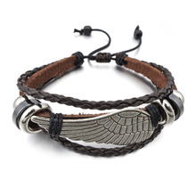 Men's Alloy Genuine Leather Bracelet Bangle Brown Black Angel Wing Tribal Free Shipping wholesale 2024 - buy cheap