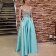 Long Party Prom Gowns vestido formatura A line Beaded Prom Dresses with Pockets 2024 - buy cheap