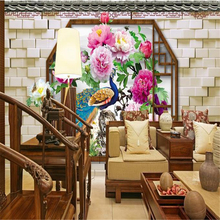 beibehang 3d stereoscopic Peacock murals Chinese TV backdrop brick wallpaper living room bedroom murals papel de parede adesivo 2024 - buy cheap