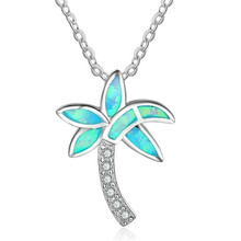 Vintage Blue Fire Opal Beach Coconut Tree Chain Pendant Necklace Palm Wedding Plant Necklaces Women Fashion Boho Jewelry 2024 - buy cheap