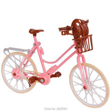 Boneco de bicicleta destacável, brinquedo para áreas externas, de plástico, rosa com cesta e capacete marrom, acessórios para boneca barbie, brinquedos para crianças 2024 - compre barato