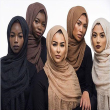 Hijab de cabeza musulmana de buena calidad, pañuelo color liso de algodón para mujer, arrugado liso, envoltura de arrugas, bufanda larga de burbujas, chal arrugado para mujer 2024 - compra barato