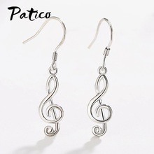 Hot Women Musical Notes Piercing Drop Earrings 925 Sterling Silver Metal Geometric Two Colors Hook Earring For Jewelry Party 2024 - buy cheap