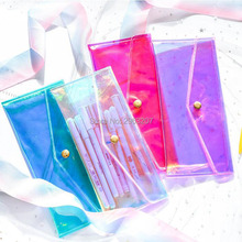 50pcs Laser Dazzle Color Transparent Glitter Pencil Case Fashion Pvc Women Cosmetic Makeup Storage Bag 2024 - buy cheap