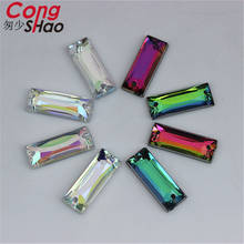 Cong Shao 100 Uds. 7*18mm AB Color piedras y cristales acrílico rectángulo Rhinestone Trim base plana para coser 2 Agujero Botón del traje CS7 2024 - compra barato