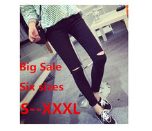 RenYvtil Plus Size 2020 High Elastic Cotton Women Black High Waist Torn Jeans Ripped Knee Skinny Pencil Pants Slim Capris 3XL 2024 - buy cheap