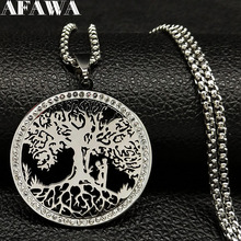 2021 Fashion Tree of Life Crystal Stainless Steel Pendant Necklace Women Silver Color Couple Necklaces Jewelry bisuteria N22S02 2024 - buy cheap