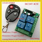 DC 24 V 10A 4CH Relé Interruptor de Controle Remoto 315/433 mhz 2CH Momentary 2CH alternar 4 M 4 T 4L Código ASK Aprendizagem Interruptor de Controle Remoto Sem Fio Inteligente H 2026 - compre barato