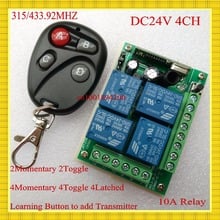 DC 24V 4CH 10A Relay Remote Switch 315/433mhz 2CH Momentary 2CH Toggle 4M 4T 4L Wireless Remote Switch Learning Code ASK Smart H 2024 - buy cheap