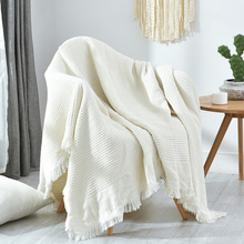 Manta de hilo de algodón a cuadros para sofá, toalla, borla, tejido, manta de ocio para sala de estar, sillón 2024 - compra barato