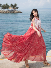 Free Shipping Boshow 2020 Tassels Fashion Women Chiffon And Lace Red Flower Print Long Maxi Dresses Summer Bohemian Dress M-L 2024 - buy cheap