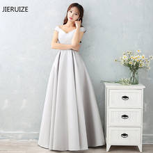 JIERUIZE Silver Cap Sleeves Cheap Evening Dresses Long 2019 V-neck A-line Long Prom Dresses Party Dresses robe longue 2024 - buy cheap